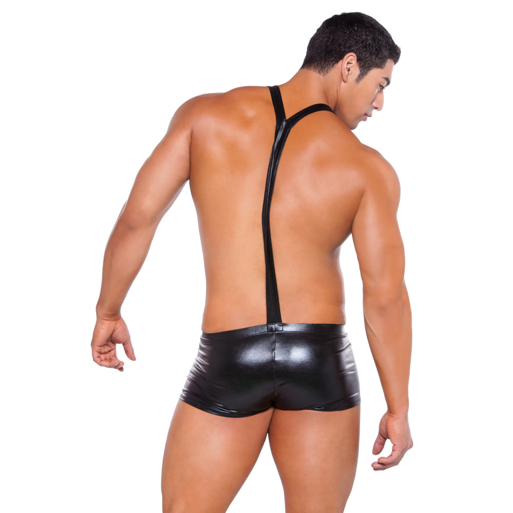 Wet Look Suspender Shorts - Black - One Size ALR-33-4502Z