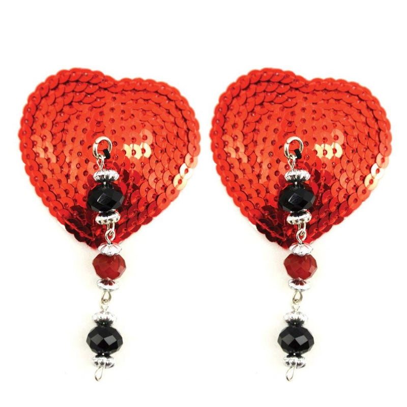 Heart Red Sequin Pasties with Facet Beads A00569