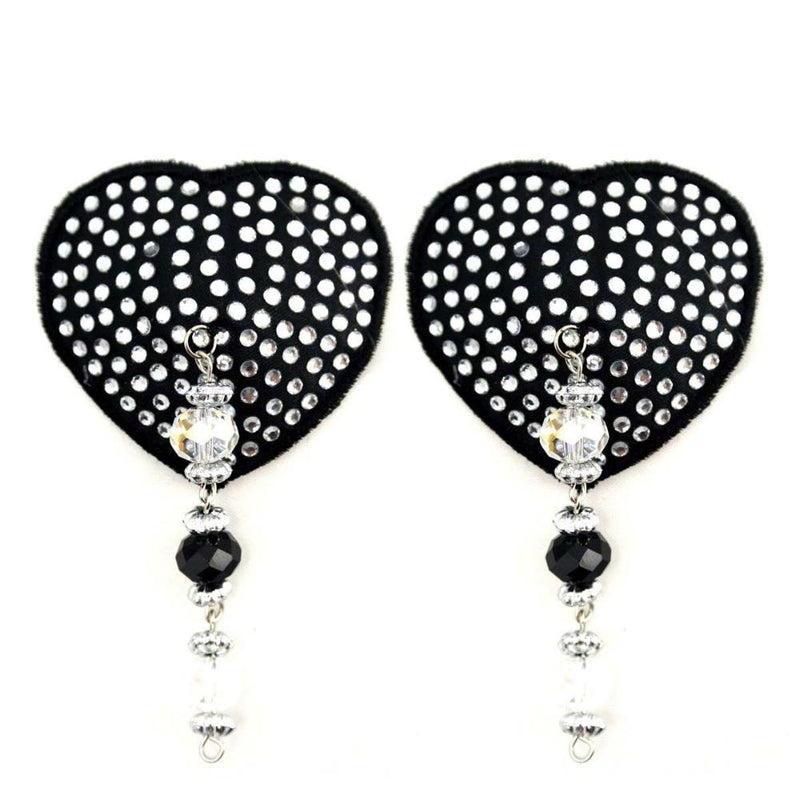 Heart Black Crystal Pasties with Beads A00572