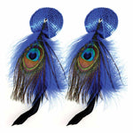 Round Blue Sequin Pasties with Feathers A00576